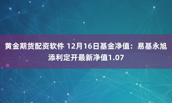 黄金期货配资软件 12月16日基金净值：易基永旭添利定开最新净值1.07