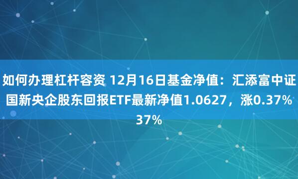 如何办理杠杆容资 12月16日基金净值：汇添富中证国新央企股东回报ETF最新净值1.0627，涨0.37%