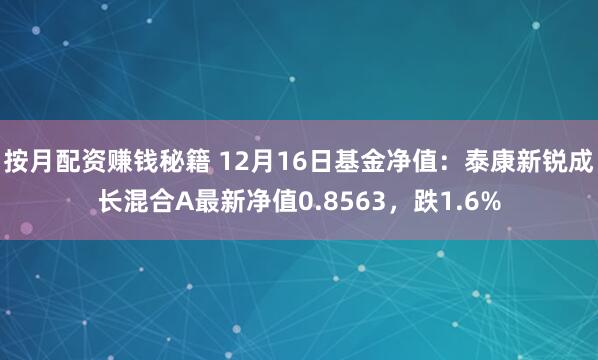 按月配资赚钱秘籍 12月16日基金净值：泰康新锐成长混合A最新净值0.8563，跌1.6%