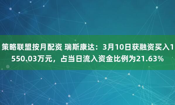 策略联盟按月配资 瑞斯康达：3月10日获融资买入1550.03万元，占当日流入资金比例为21.63%